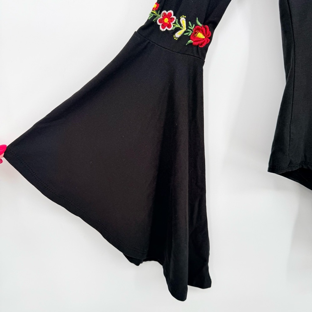 Boho Floral Embroidered Bodysuit Small S Bell Sleeve Hippie Festival WhimsiGoth - Picture 7 of 16